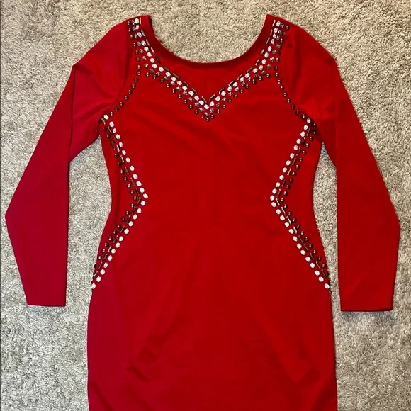 Esley Red Studded Dress sz Large - Picture 4 of 6